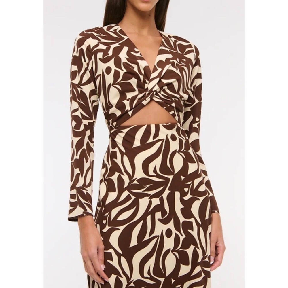 NWT Abercrombie Twist Front Maxi Dress Brown Cream Large